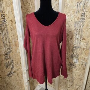 Roz & Ali Womens Red Cold Shoulder V-Neck Bell Sleeve Knit Sweater Large‎